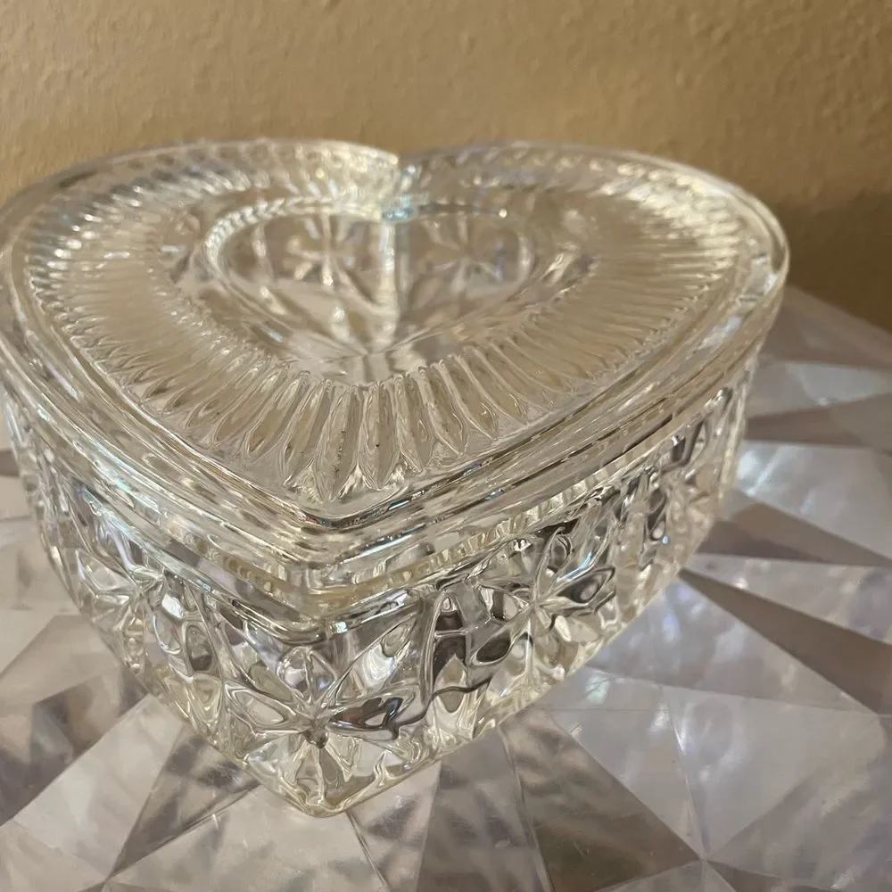 Glass Crystal Large Heart Trinket Box with Lid 7x7 Gorgeous!!